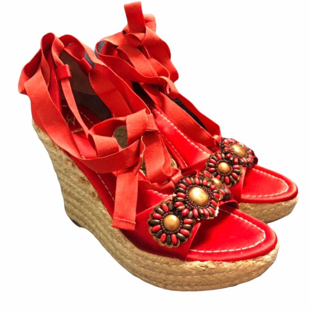 J Vincent Fiesta lace up wedge espadrilles